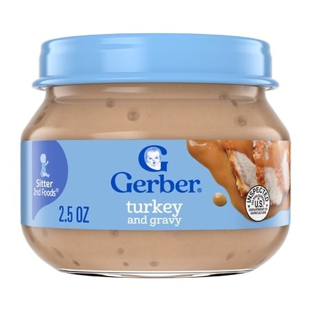 Gerber Stage 2 Baby Food Puree, Turkey and Gravy, Meat Puree, 2.5 oz Jar