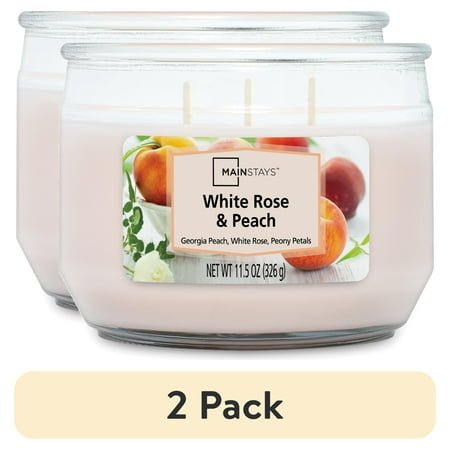 (2 pack) Mainstays White Rose & Peach 3-Wick Jar Candle, 11.5 oz