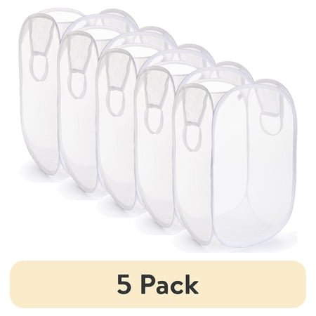 (5 pack) Mainstays Mesh Pop-up Hamper, Collapsible, Holds 2 Loads, White, Adult