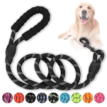 Durable Dog Leash, 5 FT/6 FT, 1/2", Padded Handle Nylon Dog Reflective Leash for Small Medium & Large Dogs Walking(5 ft, Black)