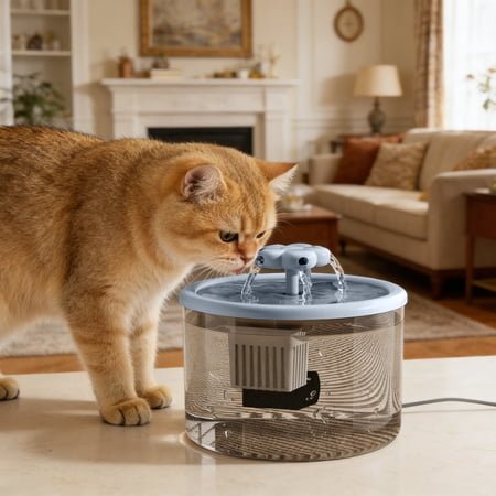 Clear Cat Water Fountain, Large Capacity for 1-2 Cats, Power Saving Pet Fountain with Filter Circulating, Ultra Quiet Pet Water Dispenser (1PC, Blue)