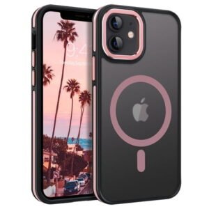 VENINGO Magnetic Phone Case for iPhone 12 & iPhone 12 pro , Compatible with Mag-safe, Translucent Matte Shockproof Scratch Resistant and Fingerprint Resistant Phone Case，Pink