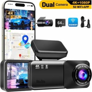Scootworks 4K+1080P Dash Cam, Front and Rear Dash Camera for Cars 170°Wide Angle Dashboard Cameras, Super Night Vision, G-Sensor, Loop Recording