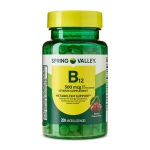 Spring Valley Sublingual Vitamin B12 Supplement, Cherry Flavor, 500 mcg, 200 Count, Microlozenges for Metabolism Support