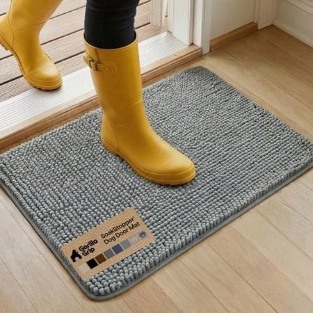 GORILLA GRIP Ultra Absorbent Grippy Doormat for Muddy Dog Paws, Machine Washable Soakstopper Rugs Cleaner Floors, Bed Mat for Dirty Dogs, Indoor Entrance Door Rug Pet Bed Mats 24x17 Gray