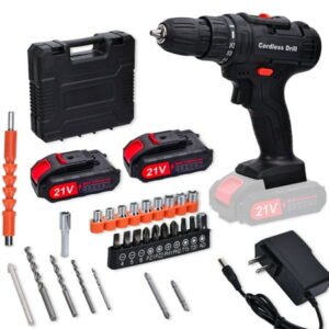 HDJ 21V Max Cordless Drill with 2 Batteries, 3/8" Electric Drill Drivers Set Variable Speed ,Black