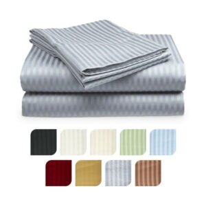 Deluxe Hotel 300 TC 100% Cotton, Luxury Dobby Stripe Bed Sheets Set, King, Silver, 4 Piece