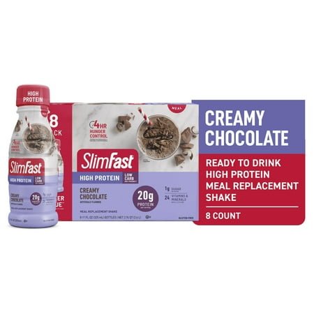 SlimFast High Protein Shake Meal Replacement Shake, Creamy Chocolate, 11 Fl Oz Bottle, 8 Pack