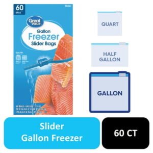 Great Value Gallon Freezer Slider Zipper Bags, 60 Count