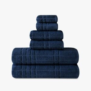 Mainstays Performance Cotton 6-Piece Bath Towel Set, Super Soft Quick Dry Fade Resistant, Textured Navy