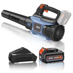 SENIX 20 Volt Max* Cordless Leaf Blower, Variable Speed, Lightweight, Up to 350 CFM and 80 MPH, (Battery and Charger Included) BLAX2-M