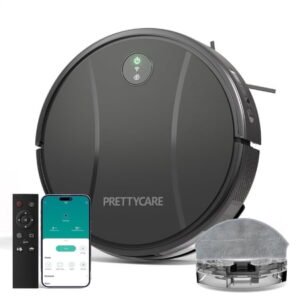 Prettycare C2 2 in 1 Robot Vacuum and Mop Combo Cleaner, Black
