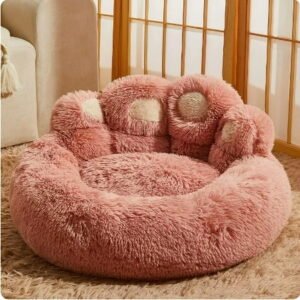 Darzheoy Cute Round Calming Dog Bed of Paw Shape, Pet Plush Dog Donut Bed for Medium Small Breed Dog, Soft, Comfy and Cozy Doggie Bed with Bolster, 24 inch