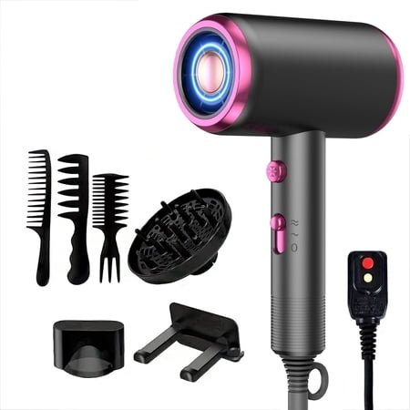 Professional Ionic Hair Dryer, Powerful 1600W Fast Drying Low Noise Blow Dryer with Concentrator Nozzle Diffuser Attachments for Home Salon Travel,ALCI Safety Plug