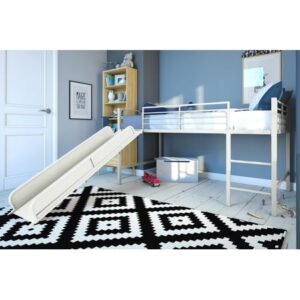 DHP Laurie Junior Twin Metal Loft Bed, Off White with Off White Slide