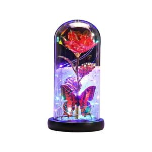 Dengmore Valentine's Day Artificial Galaxy Crystal Rose Flower Light Up with Fallen Petals Gold Enchanted Colorful Foil Rose with Glass Cover Ornaments Valentines Birthday Gifts