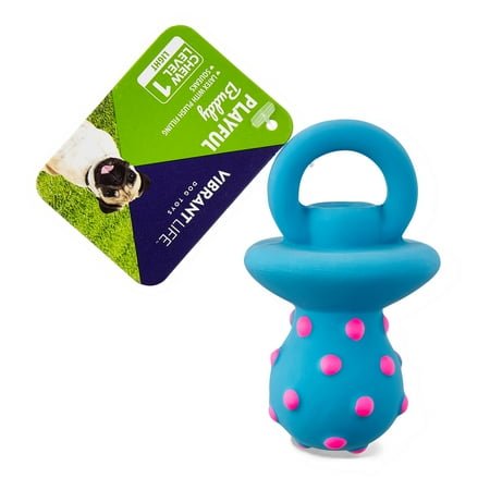 (2 pack) Vibrant Life Playful Buddy Pacifier Dog Toy, Latex with Plush Filling, Chew Level 1