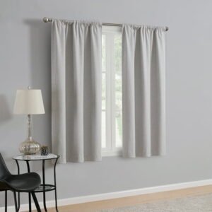 Mainstays Iris Linen Look 100% Blackout Curtain Panel Pair, Set of 2 Room Darkening Drapes for Bedroom, Silver, 37"W x 63"L