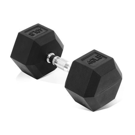 Flexwave 40 LB Rubber Hex Dumbbell with Non-Slip Grip for Home Gym Strength Training-Single