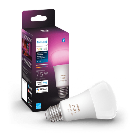 Philips Hue White and Color Ambiance A19 E26 Medium Base Smart Bulb 1 Pack, White