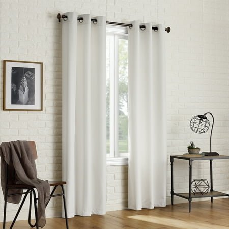 Sun Zero Arlo 2-Piece Textured Thermal Insulated Room Darkening Grommet Curtain Panel Pair, Pearl White, 40"W x 63"L