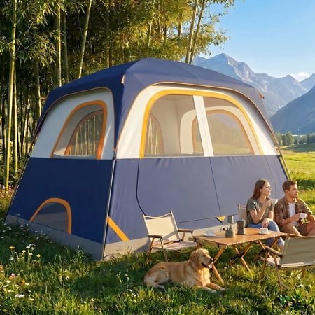 COBIZI 4/6/8 Person Tent for Camping, Waterproof with Rainfly, Windproof, Mesh Door & Ventilation Windows, Dark Blue