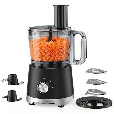 Food Processor 10.5 Cup, Vegetable Choppers with Slicing Shredding Chopping Kneading, Dishwasher Safe, Food Grinder, Stainless Steel Blades, for Smoothie Fruit Dough, 2.6QT