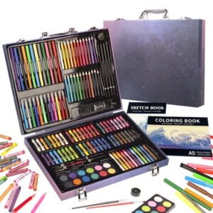 KINSPORY 150PC Drawing Coloring Art Set with Deluxe Paper Case, Creative Supplies Gift for Artists Beginners Teens Kids Boys Girls (Blue)