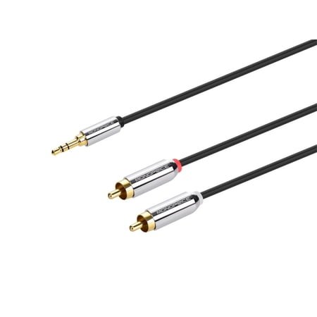 Monoprice Audio Cable - 3 Feet - Black | 3.5mm Stereo Male to RCA Stereo Male Gold Plated Cable for Mobile