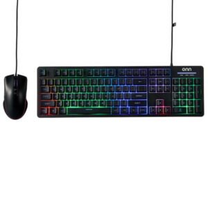 onn Wired Membrane Gaming Keyboard and Mouse Combo with LED Backlit for Enhanced Visibility