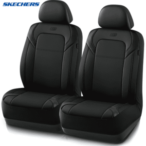 Skechers Premium Leather Car Seat Cover – Front Seat, Durable, Breathable, Universal Fit for Cars, SUVs, and Trucks - Black
