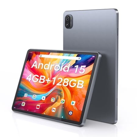 RNRUO 10.1" Android 15 Tablet, 12GB(4+8)RAM, 128GB ROM, 128GB Expand, Quad-Core Processor up to 2.0GHz, WiFi 6 BT5.4, 6000mAh with Fast Charge, Dual Camera, IPS Display, Blue Gray