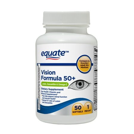Equate Vision Formula 50+ Dietary Supplement Soft Gels for Eye Health, 50 Count