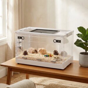 PawHut Hamster Cage, Stackable Gebril Cage with Front Door, Ventilated Small Animal Habitat for Dwarf Hamsters, Gerbils, Mice, 22" x 13" x 12", White