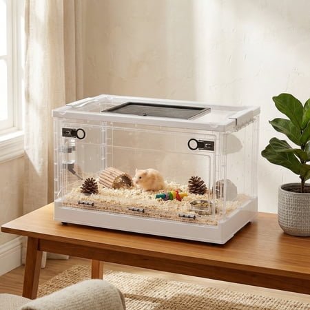 PawHut Hamster Cage, Stackable Gebril Cage with Front Door, Ventilated Small Animal Habitat for Dwarf Hamsters, Gerbils, Mice, 22" x 13" x 12", White