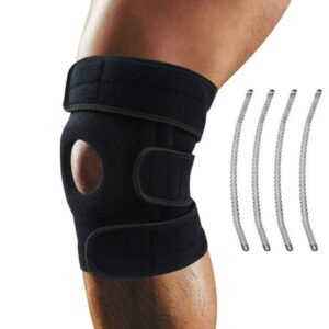 QiShi Knee Brace Support - Relieves ACL, LCL, MCL, Meniscus Tear, Arthritis, Tendonitis Pain. Open Patella Dual Stabilizers Non Slip Comfort Neoprene. Adjustable Bi-Directional Straps (Black)