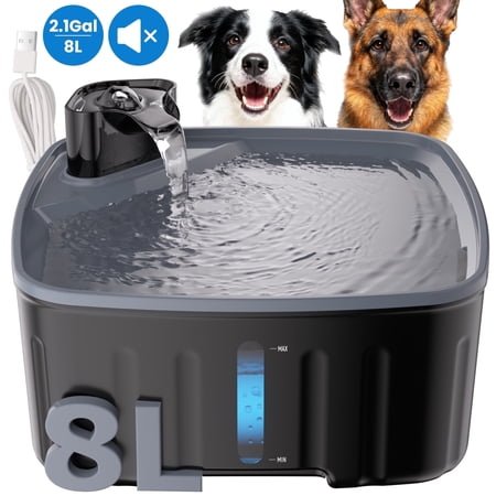 FURCLAN 8L/2.1Gal Dog Water Fountain for Large Dogs, BPA-Free Dog Water Dispenser with Visible Level, Quiet Automatic Pet Water Fountain, Indoor Dog Fountain, Black