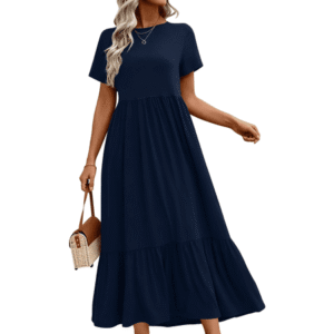 UVN Maxi Dresses for Women Summer Short Sleeve Casual Crewneck Long Dress with Pockets