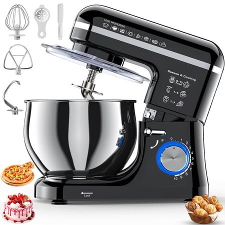 Stand Mixer, 5.3QT Tilt-Head Kitchen Mixer with Stainless Steel Bowl, 10 Speeds, Dough Hook, Beater & Whisk for Bread Dough, Cakes & Cookies