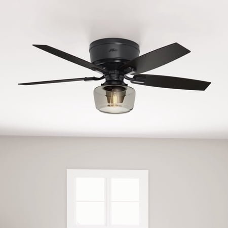 Hunter 52 inch Indoor Ceiling Fan with LED Light and Remote Control - Black Ceiling Fan, Low Profile Mount, 5 Blades, For Bedroom, Living Room, or Kitchen, Quiet - Bennett 53393, Matte Black