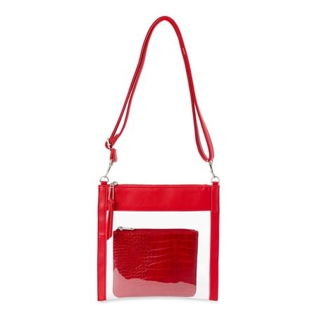 Time and Tru Faux Leather Clear Crossbody Women's Handbags Red