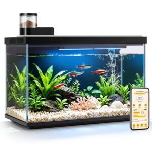 SPECSTAR 5 Gallon Fish Tank, Aquarium Starter Kit with Auto Feeder, RGB LED Light, Filter, Temperature Display,for Betta, Shrimp,APP Control