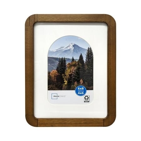 Mainstays – 4x6 Picture Frame – Walnut Wood Finish Mattted Rounded Corners Tabletop Photo Frame