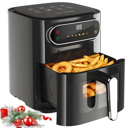 6QT Air Fryer, 1400W Compact Toaster Oven, Crisps, Broils, Roasts, Dehydrates, Bakes, Reheats, 85 percent Oil-Less, LED Smart Display, Stainless Steel