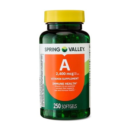 Spring Valley Vitamin A Supplement 2,400mcg Per Softgels, 250 Count