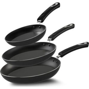 GPED 3 PCS Non-Stick Frying Pan Set,8”, 9.5”, 11” Tri-Ply Skillet with Induction Bottom, Aluminum Cooking Skillet Pans Set, Compatible with All Stovetops (Black)