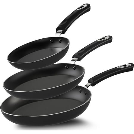 GPED 3 PCS Non-Stick Frying Pan Set,8”, 9.5”, 11” Tri-Ply Skillet with Induction Bottom, Aluminum Cooking Skillet Pans Set, Compatible with All Stovetops (Black)