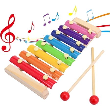 Fixdono Wooden Xylophone Children's Musical Instruments Toy, Wooden 8 Keys Hand Knock with Mallets Preschool Educational Toys, Great Gift for Kids Girls and Boys Toddlers Ages 3+