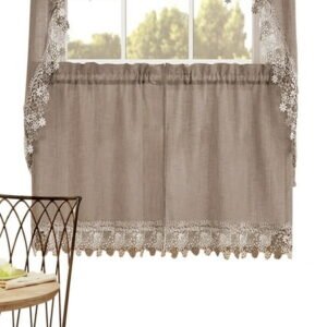 Collections Etc Renaissance Home Fashion Lillian Tier Pair with Macrame Band, 56" X 24", Linen