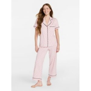 Joyspun Women's Dreamy Soft Collection Notch Collar Top and Capri Pants Pajama Set, 2-Piece, Sizes XS-3X